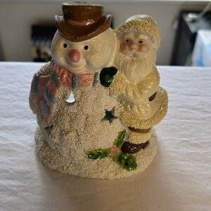 Festive Santa and Snowman Holiday Figurine